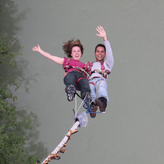 Tandem Bungy jump from the Jauntal bridge 96 m