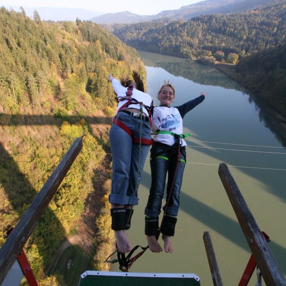 Tandem Bungy jump from the Jauntal bridge 96 m